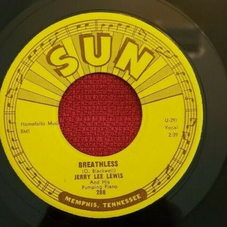 Sun 288 Jerry Lee Lewis: Breathless Rockabilly Orig 45 Shiny,  Nm