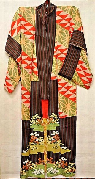Cool Vintage Japanese Kimono Gown Fabric 100 Silk For Women （ob）