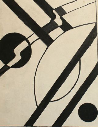 Vintage Abstract Avant Garde Cubist Suprematist Ink Painting