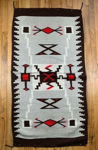 Vintage Navajo Indian Pattern Rug Blanket Weaving Reds 57” X 29 1/2”