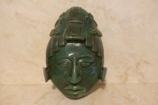 Maya Mayan Aztec Mask Of Jade? Jadeite? Green Stone Carved Sculpture Guatemala?