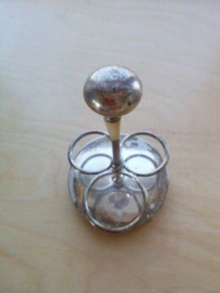 Antique Glass Salt & Pepper Shakers,  Condiment Jar in Silverplate Caddy 2