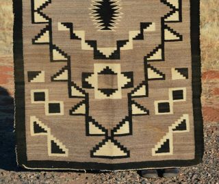 Large Old Navajo Indian Rug - Natural Black White Grey Handspun Wools - 69 x 41 3