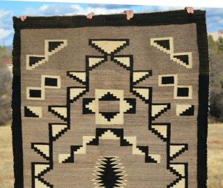 Large Old Navajo Indian Rug - Natural Black White Grey Handspun Wools - 69 x 41 5