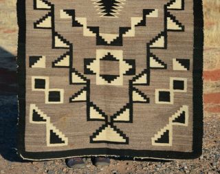 Large Old Navajo Indian Rug - Natural Black White Grey Handspun Wools - 69 x 41 6