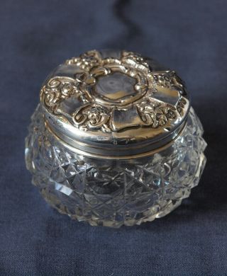 Antique Silver Top Hobnail Cut Glass Vanity Jar,  James Deakin,  Chester,  1908