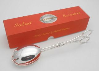 Vintage Boxed Salad Scissors Servers Tongs - Silverpride - Silver Plated
