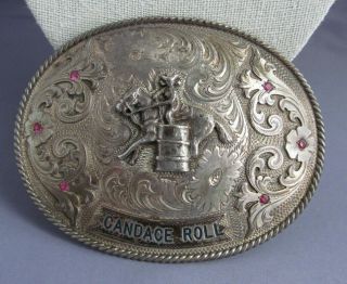 Vintage Sss Huge Heavy Champion Cowgirl Barrel Racing Sterling Ruby Belt Buckle