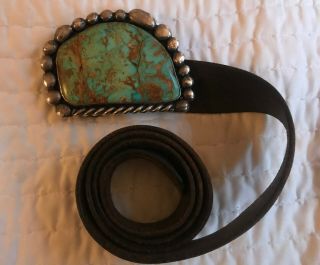 Striking Turquoise And Silver Belt Buckle - American C.  1950s