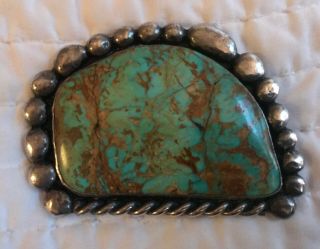STRIKING Turquoise and Silver Belt Buckle - American c.  1950s 2