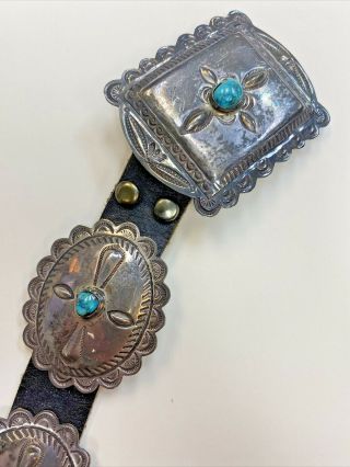 Vintage Navajo Sterling Silver & Turquoise Concho Belt 255 Grams 3