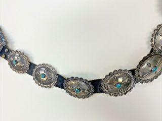 Vintage Navajo Sterling Silver & Turquoise Concho Belt 255 Grams 4