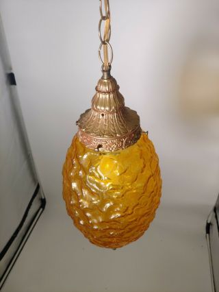 Vintage Mid Century Modern Amber Glass Hanging Lamp Swag Lamp 2