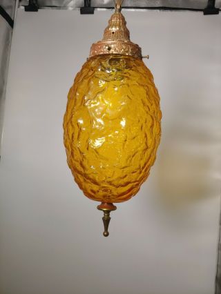 Vintage Mid Century Modern Amber Glass Hanging Lamp Swag Lamp 3