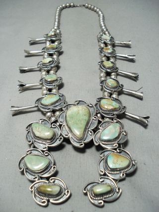 Yazzie Vintage Navajo Royston Turquoise Sterling Silver Squash Blossom Necklace