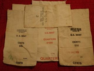 5 Canvas Cloth Bank Coin Money Deposit Bags.  Pittsburgh National Bank & Us