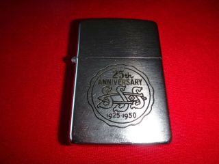 Vintage Year 1950 Brushed Chrome Zippo Lighter 25th Anniversary Sss 1925 - 1950