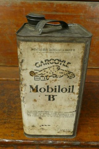 Vintage Gargoyle Mobil Oil “b” One Gallon Metal Motor Oil Can - Vacuum Oil Co