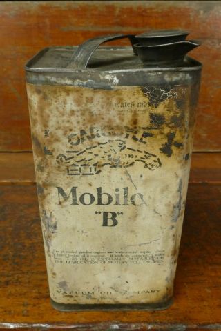 Vintage GARGOYLE MOBIL OIL “B” One Gallon Metal Motor Oil Can - Vacuum Oil Co 3