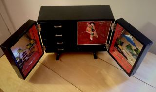 Vintage Japanese Jewelry Box Music Ballerina 2 Hand Painted Mirrors Mother Pearl 2