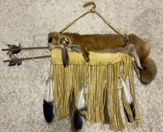 Native American Full Red Fox Pelt Quiver Arrow Set Buckskin Fringe Vintage