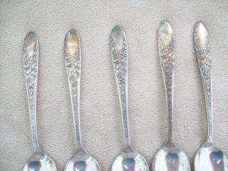 5 National Silver Co A1 Teaspoons,  Rose & Leaf Pattern,  1937,  Silverplate 3