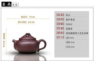 260cc chinese Yixing Handmade Zisha Purple clay Teapot TingYun Hu Tea Pot 6