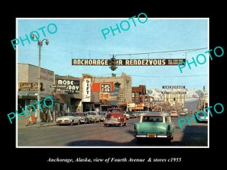 Old 8x6 Historic Photo Of Anchorage Alaska View Of 4th Ave & Stores C1955