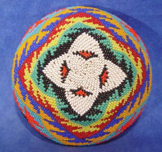 Paiute Beaded Basket With Four - Sided Star Motif C.  1930 - 50 2 1/2 " X 5 1/2 "