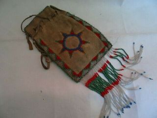 Very Fine Old Native American Indian Beaded Leather Tobacco Pouch Medicine Bag