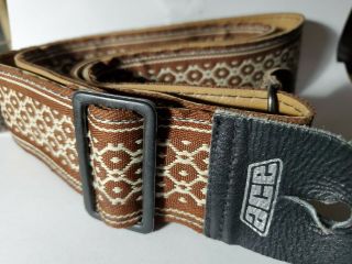 Vintage Ace Guitar Strap 1970s 2 " Woven Leather Back.  Brown And White