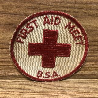 Vintage Bsa First Aid Meet Red Cross Cloth Patch Boy Scouts
