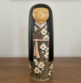 Large 11” Signed Creative Kokeshi Doll By Kaoru Nozawa - Geisha In Flower Kimono