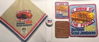 1993 National Jamboree: Neckerchief,  Back - Leather - Pocket Patch,  Union Button