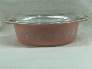 Vintage Pyrex 043 Pink Daisy 1 - 1/2 Qt Oval Covered Casserole Dish