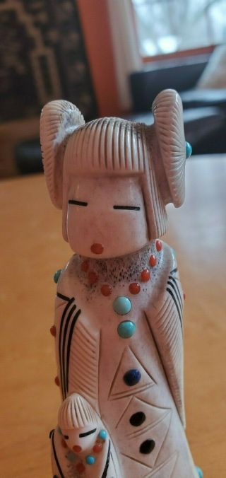 STUNNING Zuni Maiden w/Papoose - Elk Antler Carving by Troy Sice 5