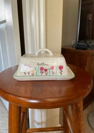 Sheffield Home White Floral Covered Butter Dish