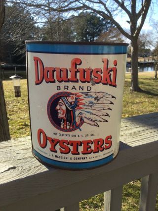 Vintage Daufuski Oysters 1 Gallon Oyster Tin/can - L.  P.  Maggioni & Co Savanah,  Ga