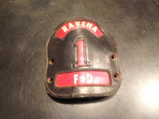Vintage Fire Helmet Leather Front Shield - Ravena (ny) 1 Fd