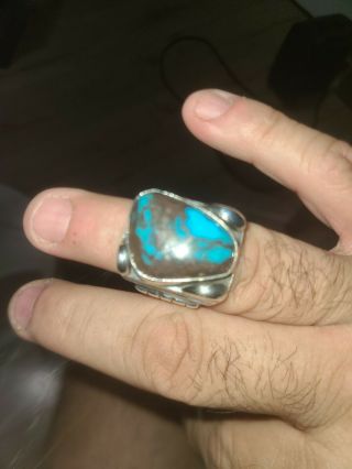 Julian Lovato - Santo Domingo Turquoise Handmade Sterling Silver Ring,  C.  1960s
