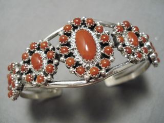 Important Coral Master Vintage Zuni Navajo Sterling Silver Bracelet Cuff