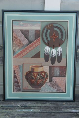 Jerald Sherman Sand Art Native American Abstract Painting Signed