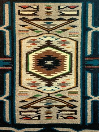 Very Fine Vintage Wool Native American Rug Blanket Navajo Teec Nos Pos 24 X 32