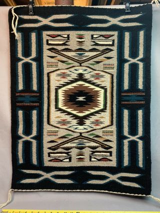 Very Fine Vintage Wool Native American Rug Blanket Navajo Teec Nos Pos 24 X 32 2