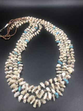 Vintage Native American 4 Strand Mother Of Pearl Turquoise Heshi 28 “ Necklace