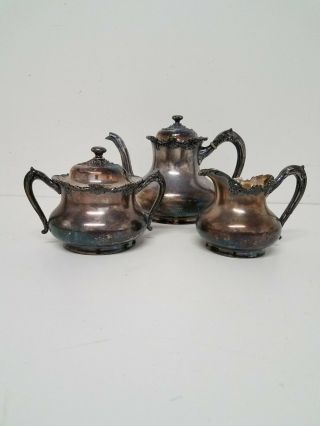 Antique Reed & Barton Silverplate Coffee Tea Set With Monogram Sb