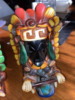 Vintage Onyx Stone Aztec Mayan Incan Warrior Figurine Mexico Clay Statue 3