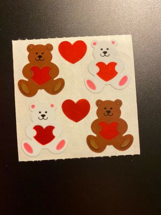 Vintage Sandylion White And Brown Bears Stickers Shiny Hearts Valentine