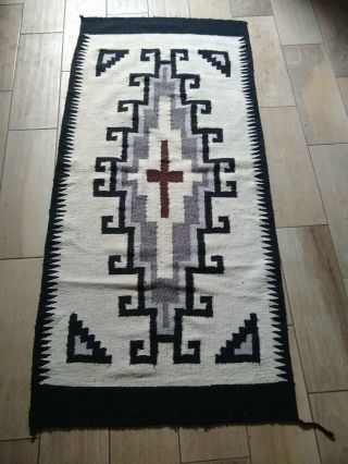 Navajo Geometric Rug Blanket Weaving - Authentic - Great Size 61 X 29