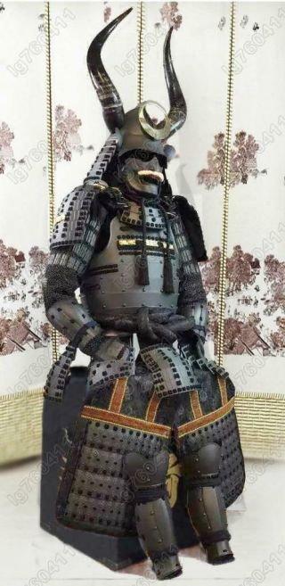 Japanese Wearable Rüstung Samurai Armor Black Big Horn Peach Suit O20